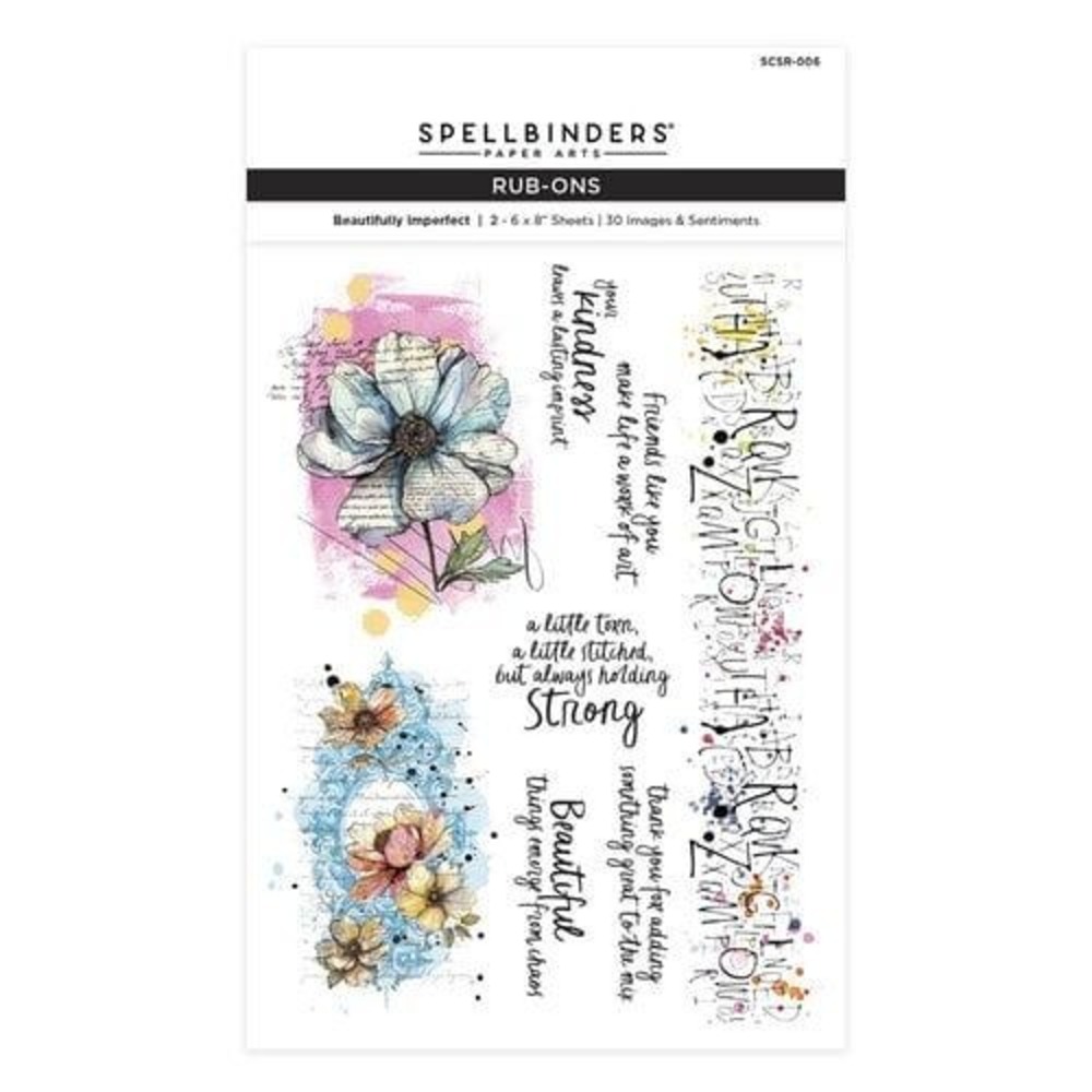 Spellbinders Beautifully Imperfect Rub-Ons 2 Sheets 30 Images SCSR-006 New